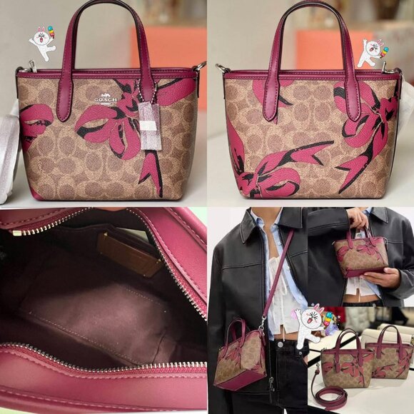 NWT - COACH City Mini Tote Bag In Signature Canvas With Bow Print
